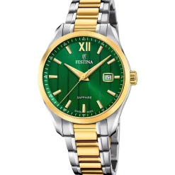 Best FESTINA SWISS MADE Montre 37,5 Vert cadran bicolore doré / blanc fond vert bracelet acier bicolore