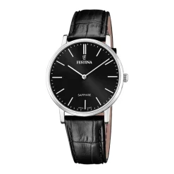 Best FESTINA SWISS MADE Montre 39 Noir cadran argenté fond noir bracelet cuir noir