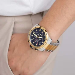 Clearance FESTINA Montre Timeless Chronograph Bleu cadran argenté fond bleu bracelet acier bicolore