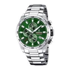 New FESTINA Montre Timeless Vert cadran blanc fond vert bracelet acier blanc