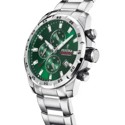 New FESTINA Montre Timeless Vert cadran blanc fond vert bracelet acier blanc
