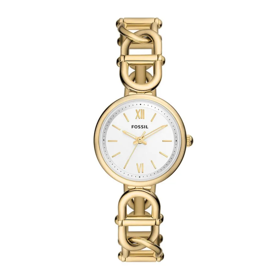 Outlet FOSSIL Montre Carlie Blanc cadran doré fond blanc bracelet acier doré