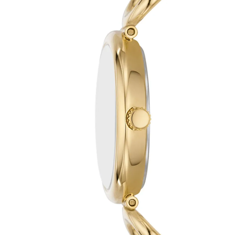 Outlet FOSSIL Montre Carlie Blanc cadran doré fond blanc bracelet acier doré