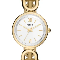 Outlet FOSSIL Montre Carlie Blanc cadran doré fond blanc bracelet acier doré