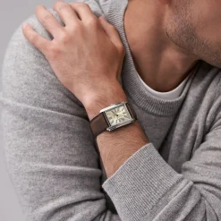 Hot FOSSIL Montre Carraway Crème cadran argenté fond cr&egrave;me bracelet cuir marron