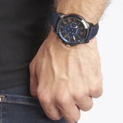 Online FOSSIL Montre Grant 2 Tons cadran noir fond noir bracelet cuir bleu