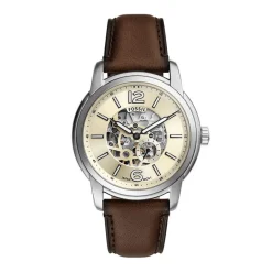Sale FOSSIL Montre Heritage Crème cadran argenté fond crème bracelet cuir de vache marron