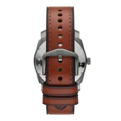 Sale FOSSIL Montre Machine Gris cadran gris fond gris bracelet cuir marron