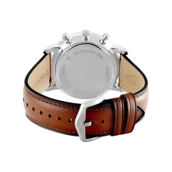 Outlet FOSSIL Montre Neutra Chrono Bleu cadran argenté fond bleu bracelet cuir marron