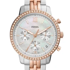 Sale FOSSIL Montre Neutra Nacre cadran argenté fond nacre bracelet acier bicolore