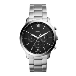 Clearance FOSSIL Montre Neutra Noir cadran argenté fond noir bracelet acier argenté