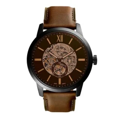 Sale FOSSIL Montre Townsman Auto Noir cadran noir fond noir bracelet cuir marron