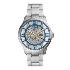 Outlet FOSSIL Montre Townsman Bleu cadran argenté fond bleu bracelet acier argenté