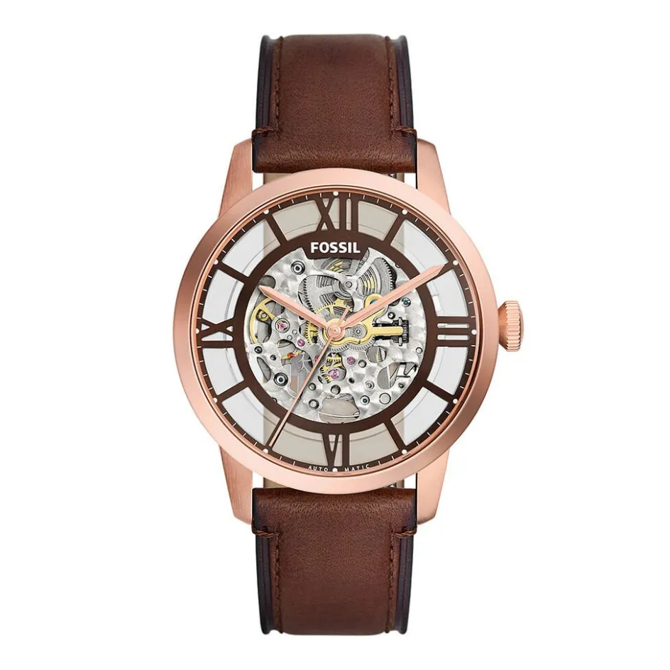 Clearance FOSSIL Montre Townsman Marron cadran rosé fond marron bracelet cuir de vache marron