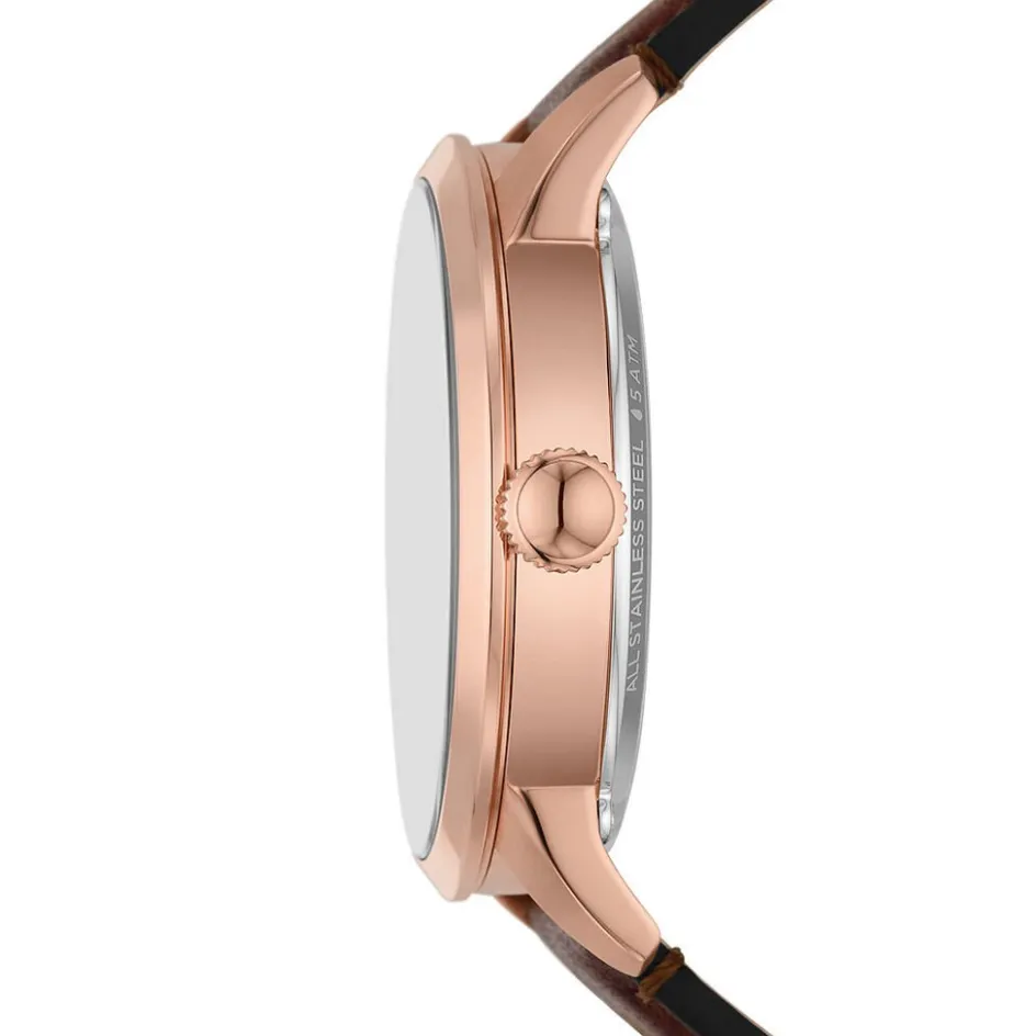Clearance FOSSIL Montre Townsman Marron cadran rosé fond marron bracelet cuir de vache marron