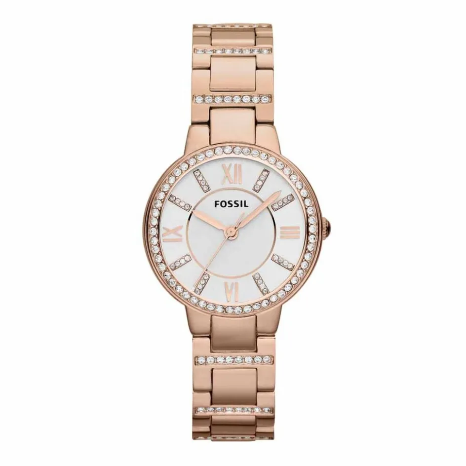 Best FOSSIL Montre Virginia Argent cadran doré rose fond argenté bracelet acier doré rose