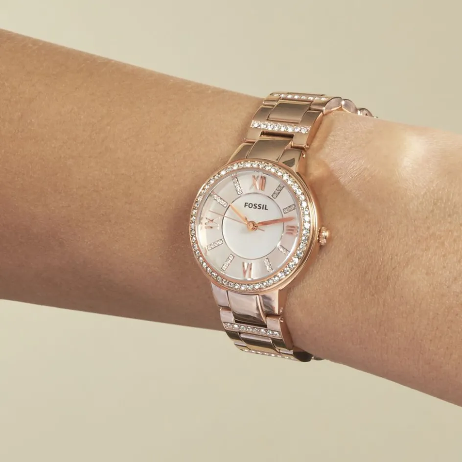 Best FOSSIL Montre Virginia Argent cadran doré rose fond argenté bracelet acier doré rose