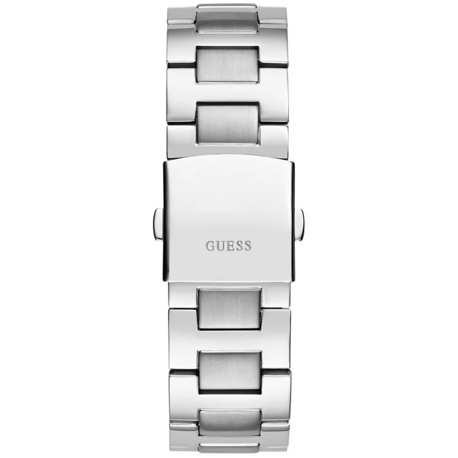 Outlet GUESS Montre Equity Noir cadran argenté fond noir bracelet acier argenté