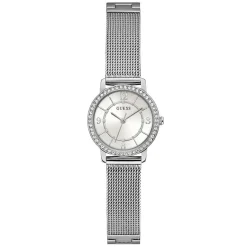 GUESS Montre Melody Blanc cadran argenté fond blanc bracelet acier argenté