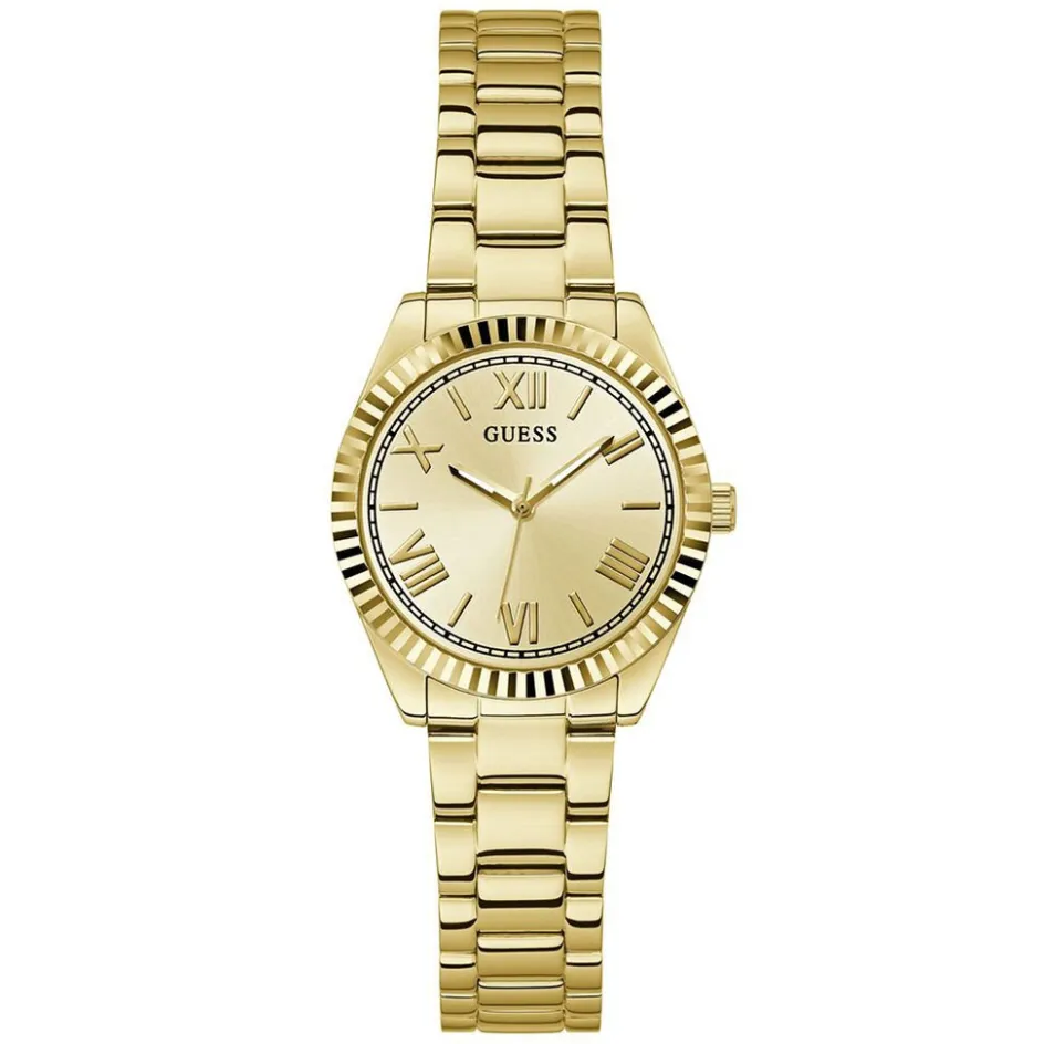 GUESS Montre Mini Luna Champagne cadran doré fond champagne bracelet acier doré