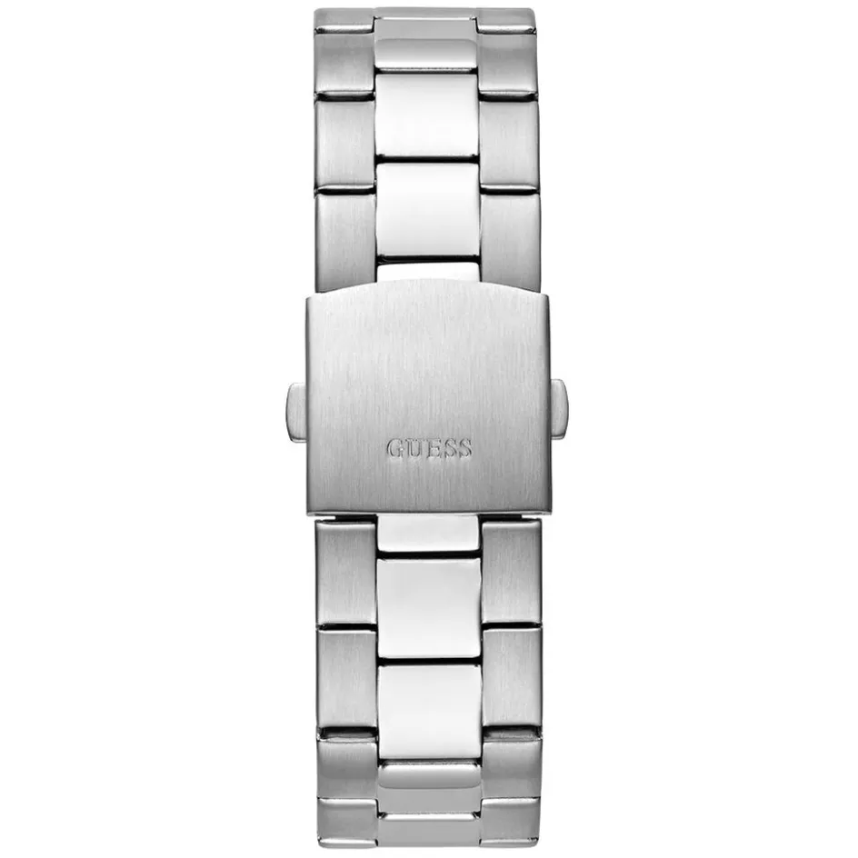 Clearance GUESS Montre Parker Noir cadran argenté fond noir bracelet acier argenté