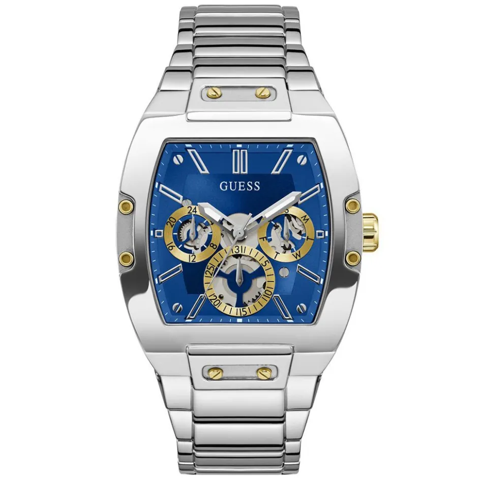 Best GUESS Montre Phoenix Bleu cadran argenté fond bleu bracelet acier argenté