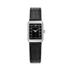 Outlet HERBELIN Montre Art Déco 1925's Noir cadran argenté fond noir bracelet cuir de veau noir