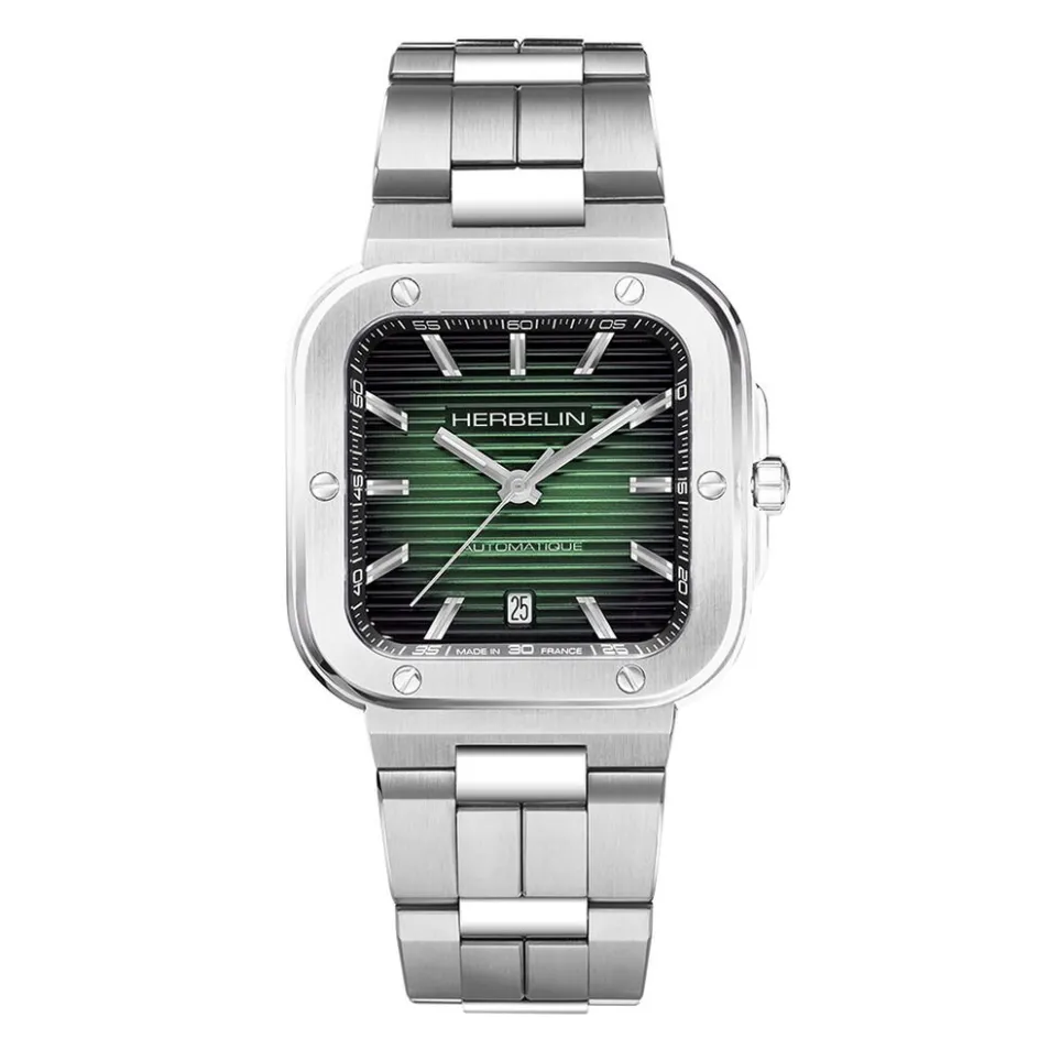 Best HERBELIN Montre Cap Camarat Vert cadran argenté fond vert bracelet acier argenté