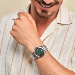 Best HERBELIN Montre Cap Camarat Vert cadran argenté fond vert bracelet métal argenté