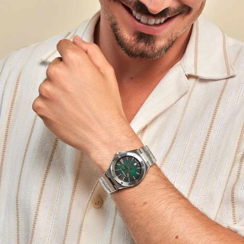 Best HERBELIN Montre Cap Camarat Vert cadran argenté fond vert bracelet métal argenté