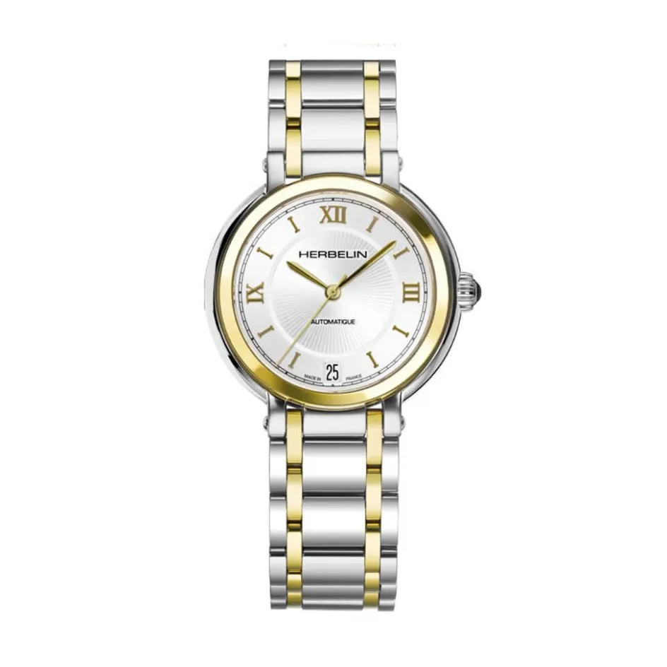 Online HERBELIN Montre Galet Blanc cadran bicolore fond blanc bracelet acier bicolore