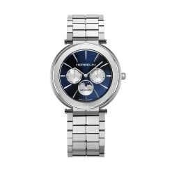 Sale HERBELIN Montre Newport Slim Bleu cadran argenté fond bleu bracelet acier argenté