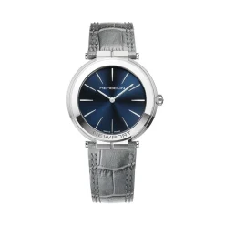 Clearance HERBELIN Montre Newport Slim Bleu cadran argenté fond bleu bracelet cuir de veau gris