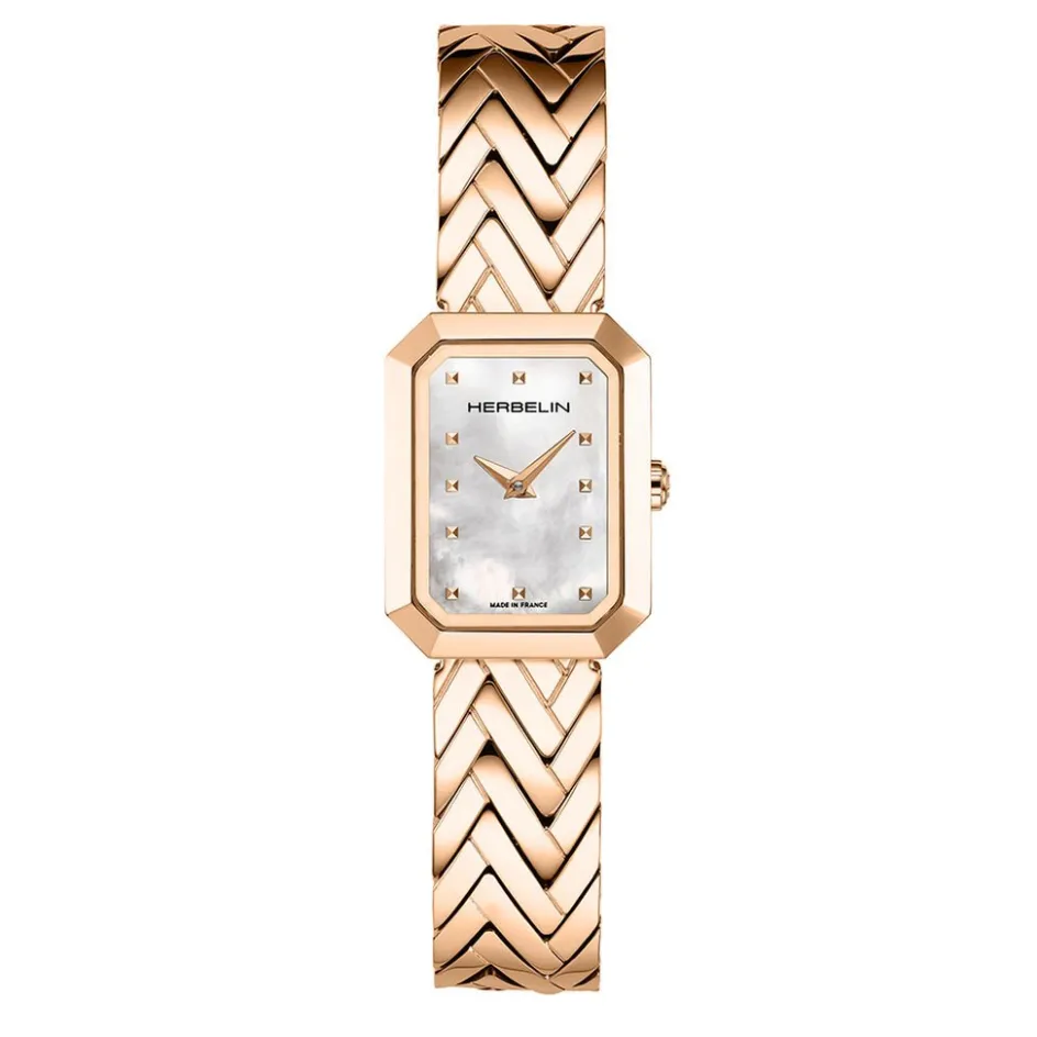 Discount HERBELIN Montre Octogône Nacre Blanche cadran doré fond nacre blanche bracelet acier doré