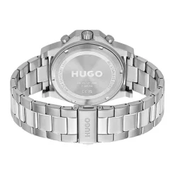 New HUGO Montre Brave Noir cadran argenté fond noir bracelet acier argenté