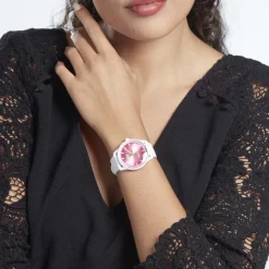 Discount ICE WATCH Montre Solar Power Blanc cadran argenté fond rose bracelet silicone blanc