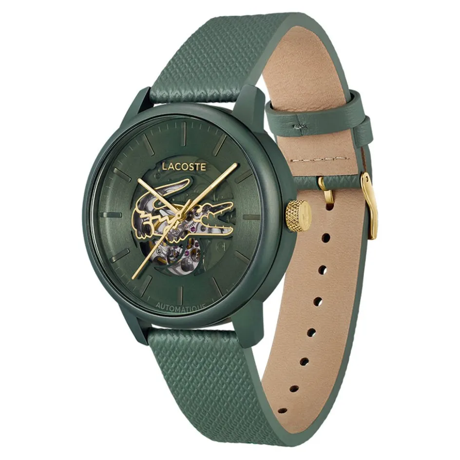 LACOSTE Montre .12.12 Automatique Kaki cadran kaki fond kaki bracelet cuir de veau kaki