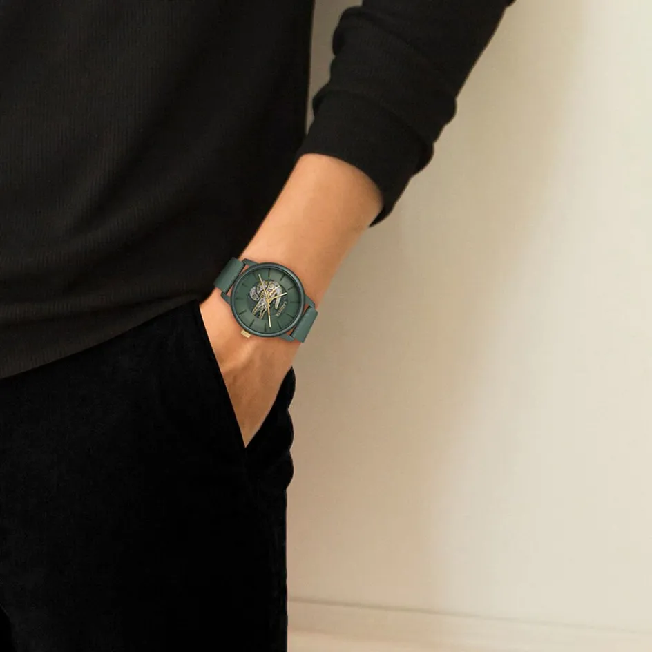 LACOSTE Montre .12.12 Automatique Kaki cadran kaki fond kaki bracelet cuir de veau kaki
