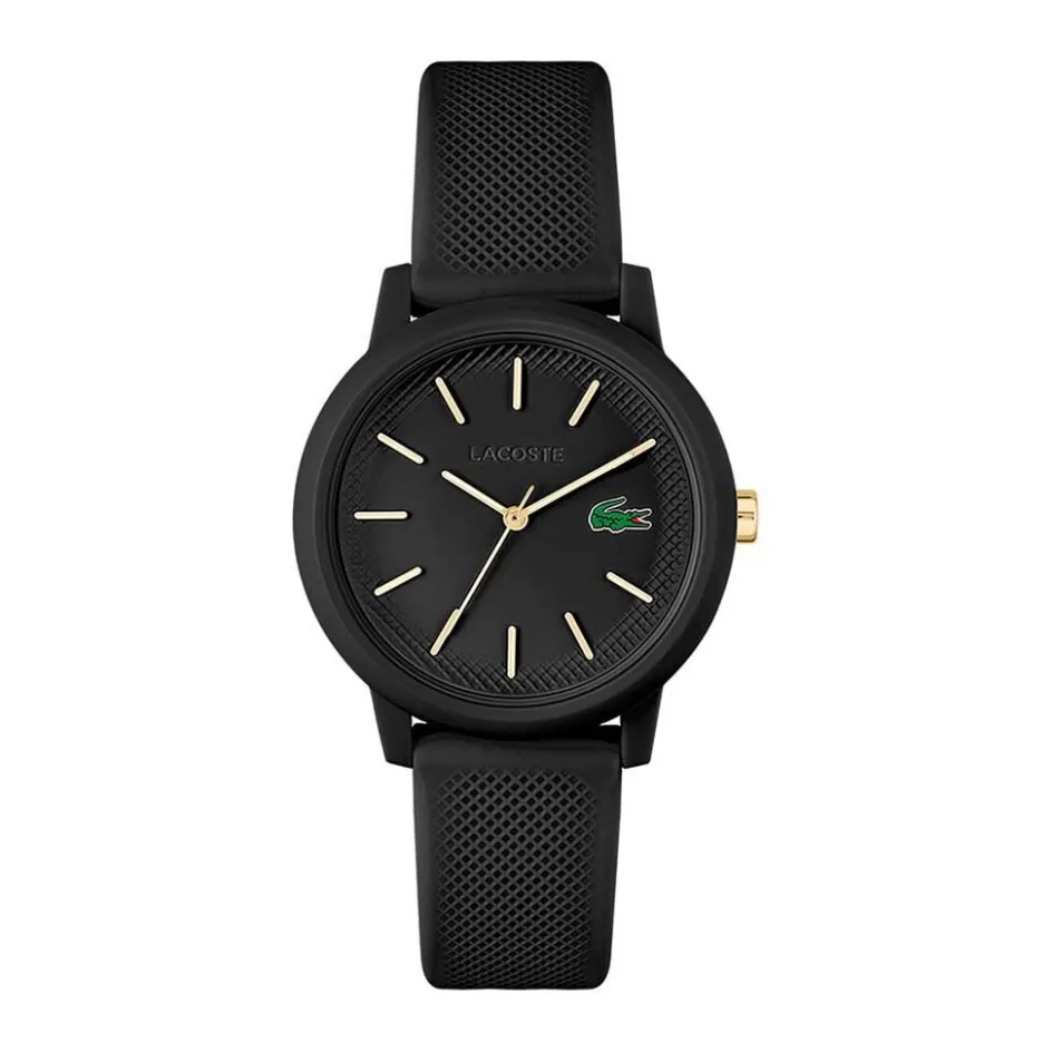 Online LACOSTE Montre 12.12 Noir cadran noir fond noir bracelet silicone noir