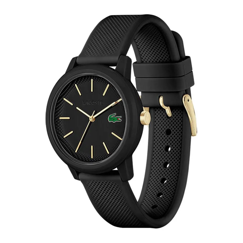 Online LACOSTE Montre 12.12 Noir cadran noir fond noir bracelet silicone noir