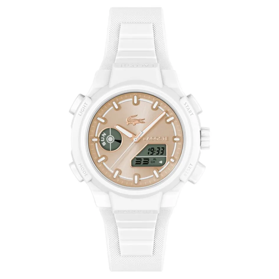 LACOSTE Montre Lc33 Crème cadran blanc fond crème bracelet silicone blanc