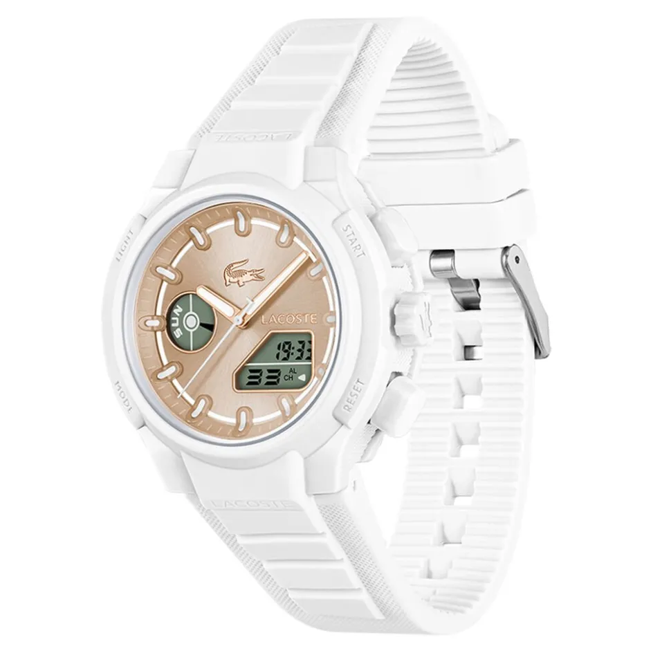 LACOSTE Montre Lc33 Crème cadran blanc fond crème bracelet silicone blanc