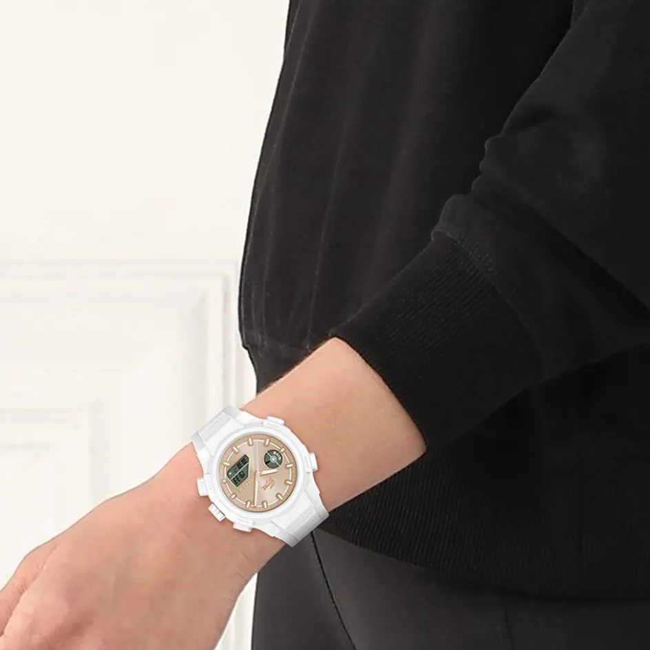LACOSTE Montre Lc33 Crème cadran blanc fond crème bracelet silicone blanc