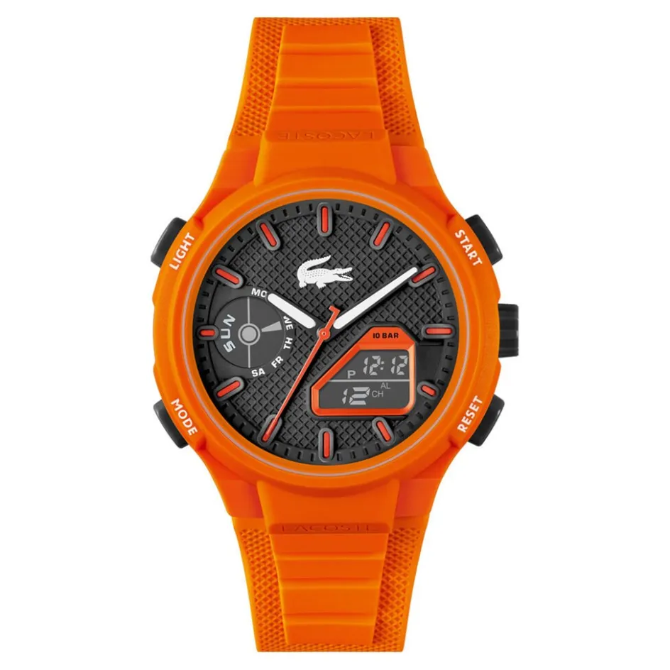Sale LACOSTE Montre Lc33 Noir cadran orange fond noir bracelet silicone orange