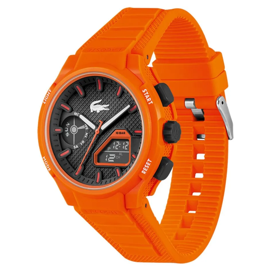Sale LACOSTE Montre Lc33 Noir cadran orange fond noir bracelet silicone orange