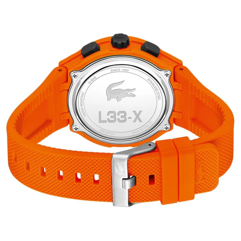 Sale LACOSTE Montre Lc33 Noir cadran orange fond noir bracelet silicone orange