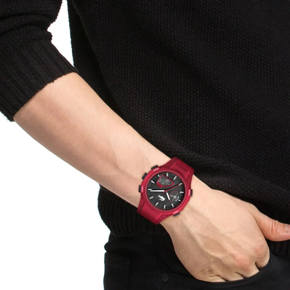 Discount LACOSTE Montre Lc33 Noir cadran rouge fond noir bracelet silicone rouge
