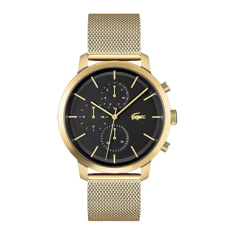 Online LACOSTE Montre Replay Noir cadran doré fond noir bracelet acier argenté