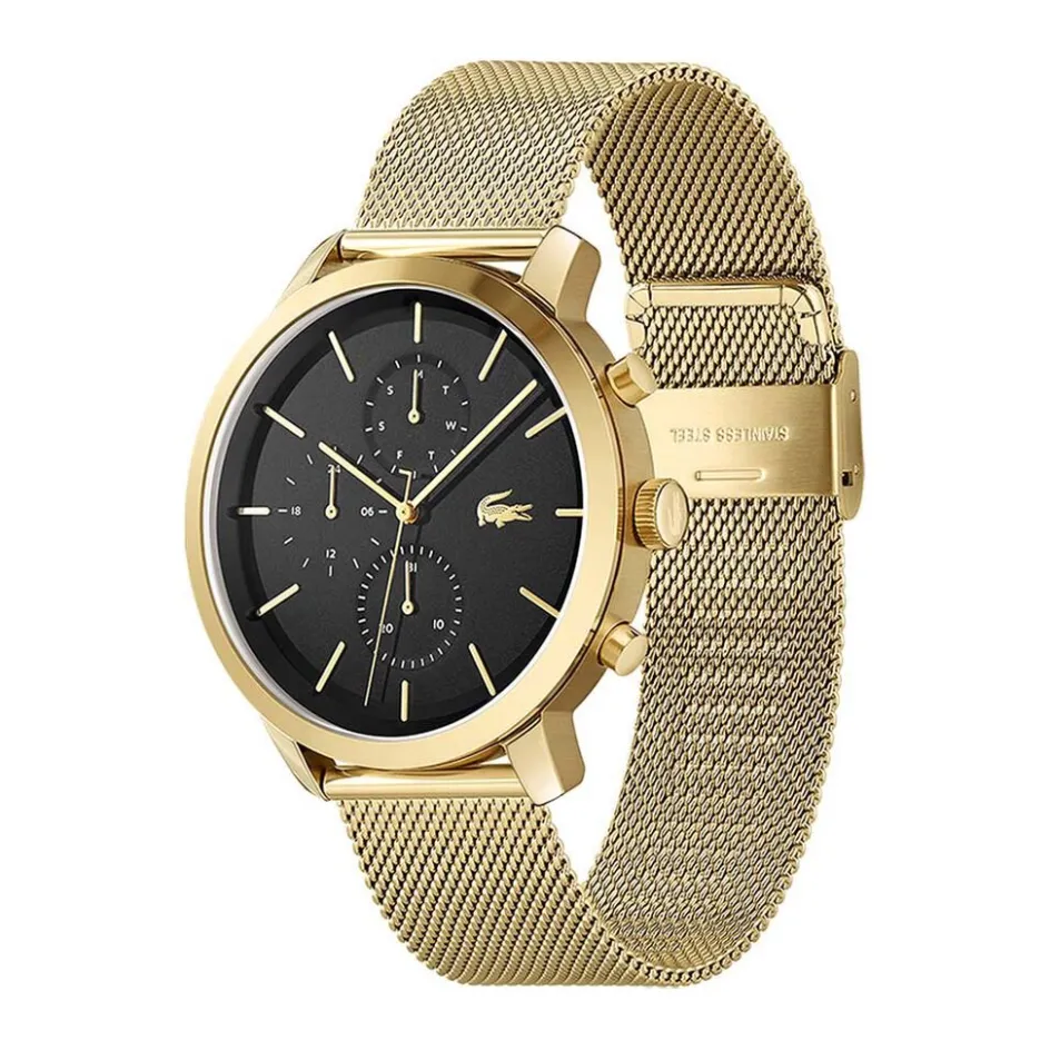 Online LACOSTE Montre Replay Noir cadran doré fond noir bracelet acier argenté