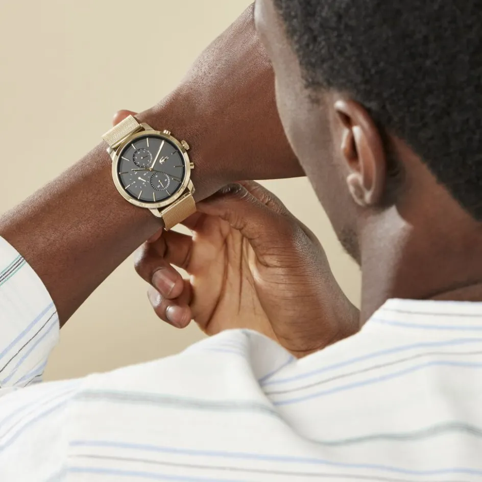 Online LACOSTE Montre Replay Noir cadran doré fond noir bracelet acier argenté